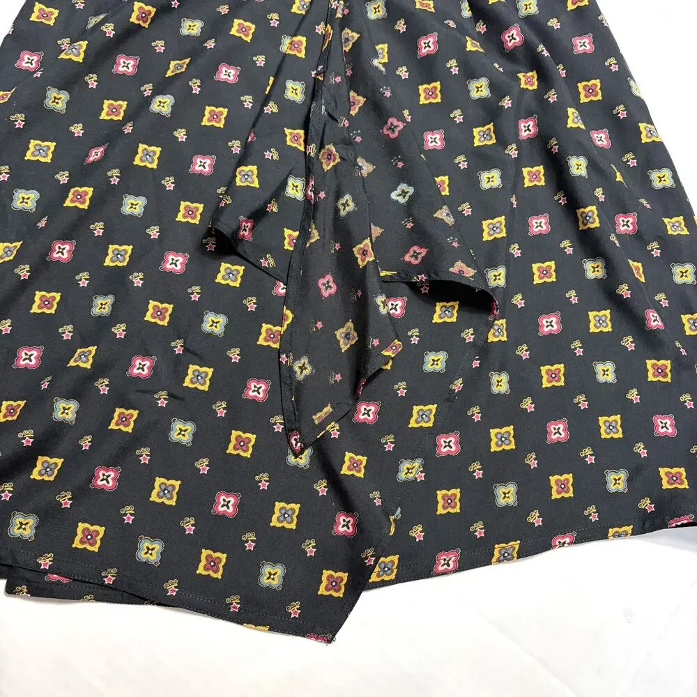 Vintage Evan Picone NWOT 100% Silk Geometric Print Wrap Skirt Black Size 8
